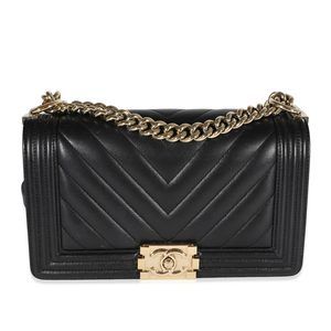 Chanel Black Chevron Lambskin Old Medium Boy Bag